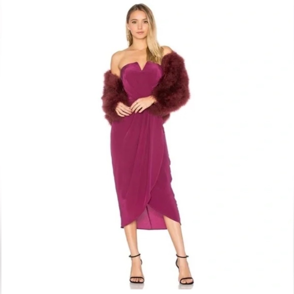 Yumi Kim Glamour Night Midi Strapless Dress in Burgundy Size Large
